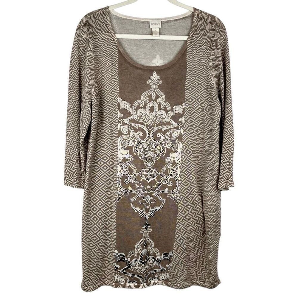 Chico’s Mystic Scroll Athena Pullover Sweater Tunic 2 Large 12